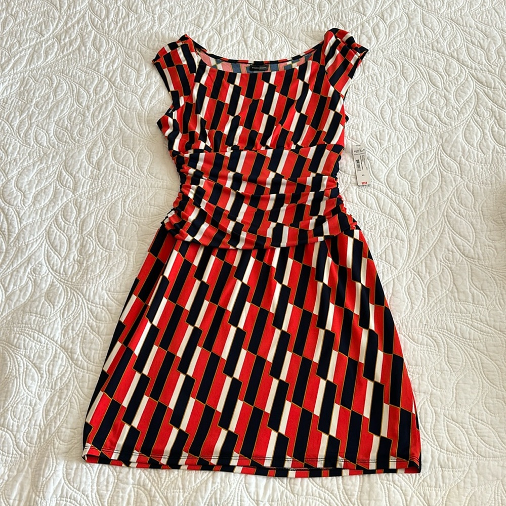Orange and Navy cap sleeve dress. NWT. Above the knee.
